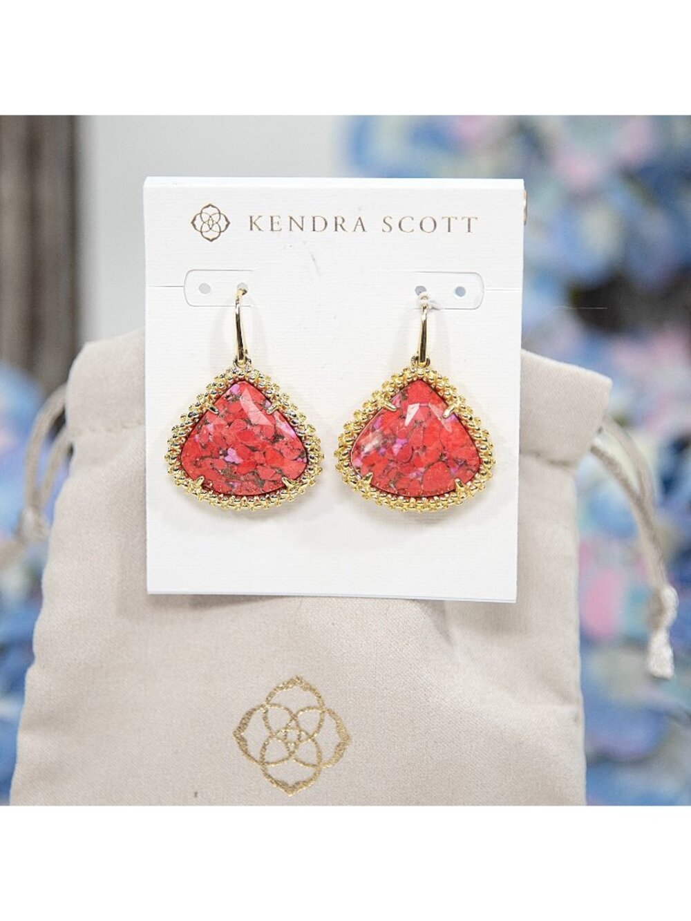 Kendra Scott Framed Kendall Fuchsia Red Magnesite Drop Statement Earrings NWT
